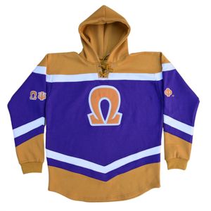 Sudadera con capucha de hockey de lana PESADA | Sudadera con capucha púrpura y Oro viejo con logotipos bordados | Ropa de temporada de invierno de fraternidad y hermandad - Product Image 1