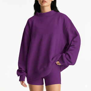 Sudadera de Mujer con Logotipo Personalizado, Invierno, Larga, Suave, de Algodón, Cuello Alto Simulado, Estilo Urbano, Bordada, de Felpa, Holgada, Ecológica y Transpirable - Product Image 1