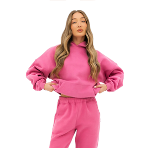 Sudadera con Capucha Extra Grande para Mujer, Personalizada, 50% Algodón, 50% Poliéster, Color Rosa Intenso, Estilo Urbano, Hombros Caídos, Relajada, con Insignia en la Parte Delantera - Product Image 1