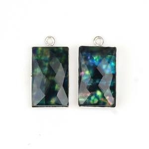 Pendentif rectangulaire en argent sterling plaqué rhodium avec charme en ammolite bleue et quartz hydro, bijoux faits à la main unisexe - Product Image 4