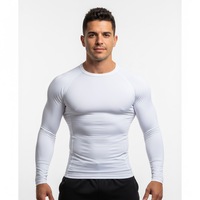 Kaos Kompresi Lengan Panjang Unisex Putih Bahan Polyester/Nylon Rash Guard Cepat Kering Bernapas untuk Gym Fitness Base Layer
