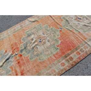 Tapis turc vintage de 4,8 pieds x 11,4 pieds, tissage plat en laine patchwork orange et bleu pour décorations de salon avec support en latex - Product Image 5