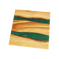 INTERCRAFT Sous-verres faits main en bois d'olivier et résine époxy, couleur naturelle, diamètre 9,5 cm, épaisseur 0,8 cm, écologiques, en stock