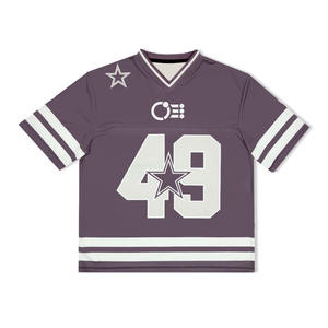 เสื้อเจอร์ซีย์อเมริกันฟุตบอลทรงโอเวอร์ไซส์ รุ่นปี 2025 สไตล์เรโทร สตรีทแวร์ ผ้าตาข่าย แขนสั้น พิมพ์ลายด้วยความร้อน ป้องกันรังสียูวี ระบายอากาศได้ดี - Product Image 1