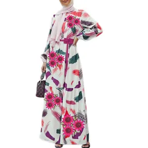 新款穆斯林女士拼接对比长阿巴亚朱巴私人翻领最新布卡设计优雅花朵印花