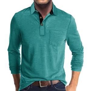 Automne hommes à manches longues solide bouton haut pull hauts à la mode printemps Jersey bas pour polos avec col rabattu - Product Image 5