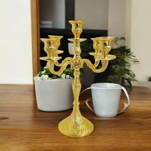 Bougeoir moderne en aluminium doré à 5 bras, unique, pour bougies, décoration de fête, bougeoir créatif - Product Image 2