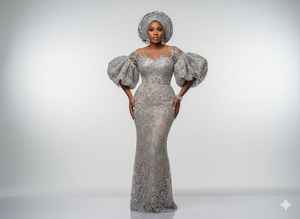 Tissu de dentelle nigérian noir Regal Radiance, design luxueux en cristal argenté, motifs floraux, 100% polyester, robe de mariée - Product Image 2