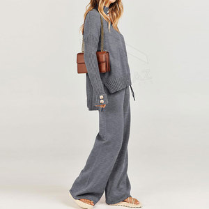 Conjunto de dos piezas de punto con logotipo personalizado, ropa de mujer, pantalones para correr con bolsillos y conjunto de ropa de primavera para mujer - Product Image 2