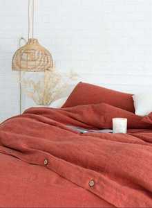 300TC Stonewashed Cotton 3Pcs Solid <b>Red</b> Boho Duvet Cover <b>Set</b> King Size Quilt <b>Bedding</b> with 2 Pillow Cases for Home Hotel Use - Product Image 5