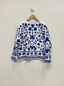 Suzani เสื้อแจ็คเก็ตผ้าฝ้ายปักมือผู้หญิง, เสื้อโค้ทสั้นฤดูหนาวแจ็คเก็ตปักโบฮีเมียนแฟชั่น - Product Image 5