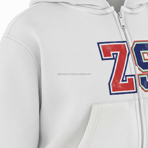 Sudadera gruesa con cremallera de invierno 460 GSM, forro polar pesado, mezcla de poliéster y algodón suave, color blanco, sudaderas básicas con logotipo de chenilla personalizado - Product Image 6