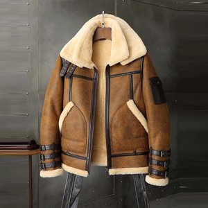 Stile High Street Bomber invernale giacca da <span class=keywords><strong>uomo</strong></span> girocollo in pelle di pecora con cappuccio e chiusura a cerniera <span class=keywords><strong>cappotto</strong></span> decorativo in tela - Product Image 1