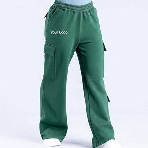 Wholesale Affordable Price Solid Color Wide Leg <b>Elastic</b> Waist Casual Wear Pants for Women Custom Embriordery Logo Sweatpants - Product Image 4