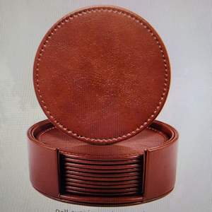 Ensemble de sous-verres en cuir simple tasse 6 pièces avec support Décoration de table et accessoires avec logo personnalisé Tapis et coussinets - Product Image 6