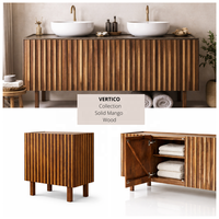 Meuble TV moderne VERTICO en bois de manguier massif, console multimédia pour salon, armoire de rangement avec 2 étagères, volet, garantie 10 ans