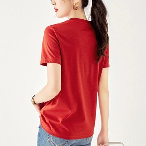 Camiseta de manga corta con cuello redondo de verano 2024 para mujer, Camiseta básica de algodón de seda suave, Tops sólidos, comodidad y estilo óptimos - Product Image 4