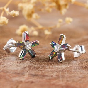 Black Fire Flower <b>Opal</b> Baguette Cut Stud <b>Earrings</b> For Women Natural Fire <b>Opal</b> <b>Earrings</b> 925 Sterling Silver Jewelry - Product Image 5