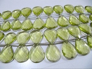 Joya eminente de alta calidad limón hidro cuarzo forma de corazón Briolette cuentas facetadas tamaño 14mm hebra 8 pulgadas largo amarillo - Product Image 3