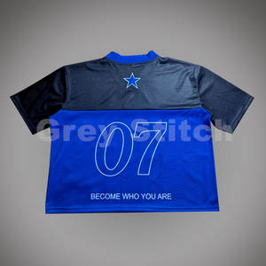 2025 personnalisé hommes Boxy Jersey chemise Streetwear vêtements de sport Sublimation bleu/noir impression maille football américain maillots T-Shirt - Product Image 2