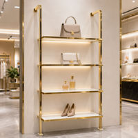 Support mural de présentation de vêtements en acier inoxydable doré sur mesure, robuste, avec éclairage LED, pour boutique de détail - Vente en gros