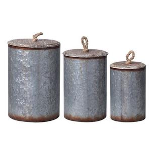 Exclusive Kitchen <b>Canisters</b> <b>SET</b> of 3 Galvanized <b>Canisters</b> & Storage Boxes Kitchen <b>Canisters</b> With Rope Handle Lid Suppliers India - Product Image 1