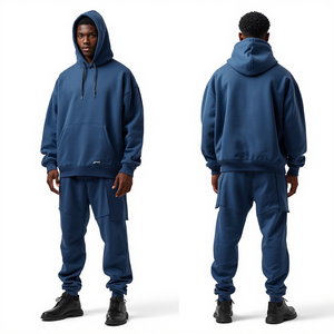 Top Quality Premium Asymmetrical Panel Sweatsuit Heavy Cotton Hoodie Jogger Set Wholesale Supplier - Product Image 4