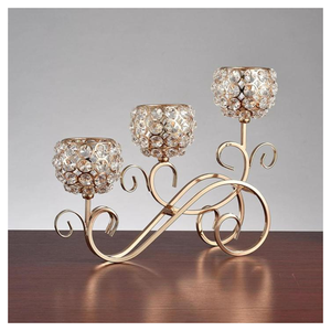 Vente en gros de bougeoirs de luxe en cristal doré et argenté Candélabre en métal avec bras pour la décoration de la maison et les bougies votives de fête - Product Image 2