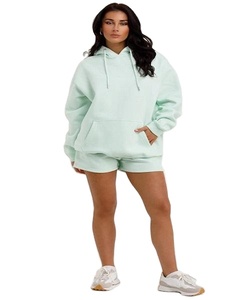 Sweat à capuche pour femmes de qualité supérieure jupe assortie lavé ensembles jumeaux tenue pour tous les temps logo personnalisé sweat à capuche et short pour femmes - Product Image 4
