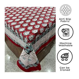 Elegante mantel de algodón con estampado de bloques de mano tradicional indio festivo lujoso rojo verde para banquetes Hotel uso doméstico - Product Image 4