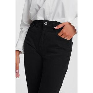 Vaqueros negros de mezclilla transpirables de cintura alta y pierna recta para mujer, estilo casual con estampado de pierna ancha, tallas XL, 2XL, 3XL, corte medio. - Product Image 3