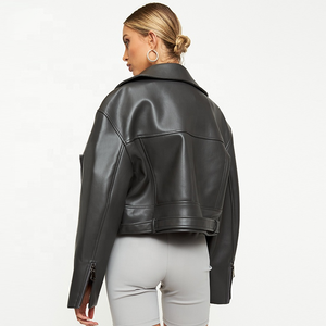เสื้อแจ็กเก็ตหนังแท้สำหรับผู้หญิง, เสื้อแจ็กเก็ตมอเตอร์ไซต์ระบายอากาศได้ดีเป็นมิตรต่อสิ่งแวดล้อมมีซิปเสื้อผ้าทรงหลวมใส่สบาย - Product Image 2