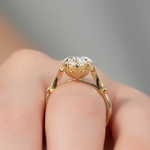 8x12mm Pear Cut CZ Engagement <b>Ring</b> in <b>Vintage</b> <b>Gold</b> Setting | Elegant Proposal Bridal Jewelry - Product Image 2