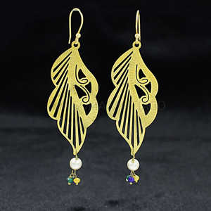 Pendientes de Moda al por Mayor de Latón Chapado en Oro con Ágatas Multicolores y Perlas Blancas - Product Image 3