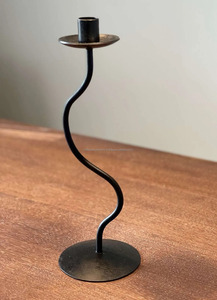 Handcrafted Christmas Candle <b>Holder</b> Iron Forged Standing Type in Golden-<b>Black</b> Blacksmith Made Metal <b>Candlestick</b> - Product Image 3