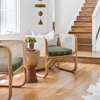 Chaise longue en rotin moderne Fauteuil en rotin tissé à la main avec coussins pour salon ou terrasse