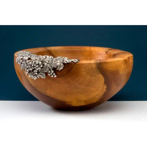 Cuenco para servir ensalada con acento plateado decorativo, cuenco para servir frutas de madera de la mejor calidad para decoración del hogar, cuenco para servir de mesa - Product Image 1