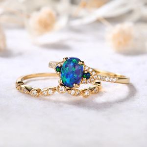 แหวนแต่งงานสีทองแท้สำหรับพลอยโอปอลเอธิโอเปียสีดำหรูหราออกแบบใหม่แหวนเครื่องประดับที่ดีกับแหวนเพชรจริง - Product Image 2