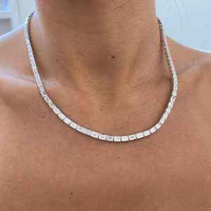 Timeless 22.09ct E VS1 Emerald Cut Lab Grown Diamond Choker Necklace 14K White Gold Prong Setting IGI Certified Trendy Unisex - Product Image 1