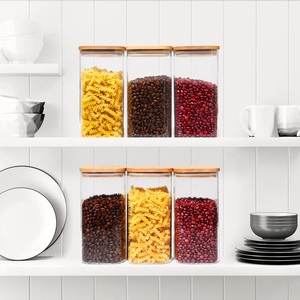 Frascos de vidrio transparente hechos a mano con tapas de madera Forma cuadrada de calidad superior Precio asequible de proveedor indio - Product Image 5