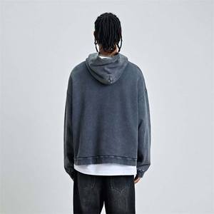 เสื้อมีฮู้ดโอเวอร์ไซส์ผ้าฝ้ายฟอกสีแนววินเทจสำหรับผู้ชายชุดวอร์มแนวสตรีทแบบกำหนดเอง - Product Image 2