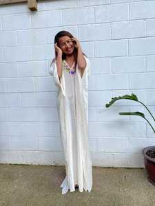 À la recherche de vêtements de plage de fête brodé Designer femmes demi caftan élégant solide longueur au sol maillot de bain couverture doux naturel - Product Image 6