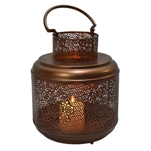 Lanterne en filigrane en laiton antique faite à la main Porte-bougie en tôle de fer Gravure Décoration de jardin pour la maison pour Pâques Noël Saint-Valentin - Product Image 1