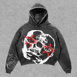 Sudadera Impermeable de Algodón 100% de 600 g/m², Fabricada en Fábrica, con Logotipo Bordado, Estilo Desgastado, Térmica, para Hombre, Lavado Ácido - Product Image 4