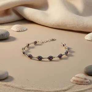 Pulsera de Cadena de Plata 925 Vintage con Amatista para Mujer, Engaste de Bisel, Joyería para Uso Diario - Product Image 2
