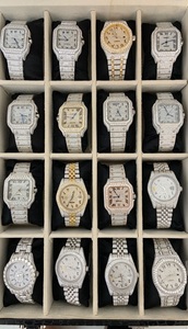 Montre en cuir de luxe sertie de diamants en moissanite, bracelet en acier inoxydable, étanche, vente en gros en vrac, prête à être expédiée - Product Image 3