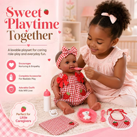 Muñeca Reborn Babeside de 15 Pulgadas, Bebé Sonriente de Vinilo Completo, Niña con Traje de Cuadros Rojos y Lazo, Modelo Nico