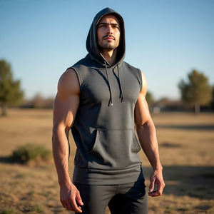 Bodybuilding Muscle Fit sans manches débardeur à capuche hommes athlétique 100% coton Stringer débardeur capuche hommes entraînement Fitness débardeur - Product Image 2