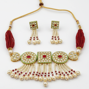 ชุดสร้อยคอแบบโชคเกอร์โบราณสไตล์โพลกี ดีไซน์หรูหรา ขัดเงาสีทองอย่างดี เหมาะสำหรับเจ้าสาวในงานแต่งงานและงานเฉลิมฉลอง - Product Image 3