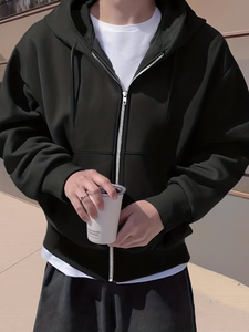 Sweat à capuche décontracté pour homme, couleur unie 3D, épaules tombantes, manches longues, poche à cordon, style preppy, coupe régulière, automne/hiver, fermeture éclair - Product Image 4